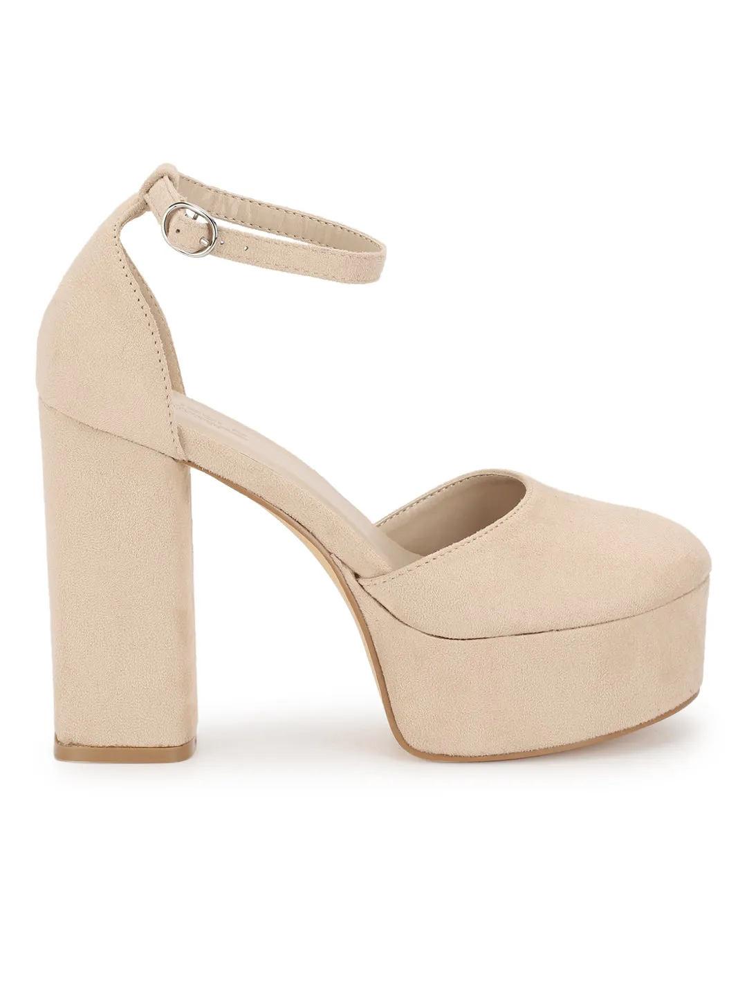 Nude Suede Lace-Up Block Sandals (TC-TB5-NUD)