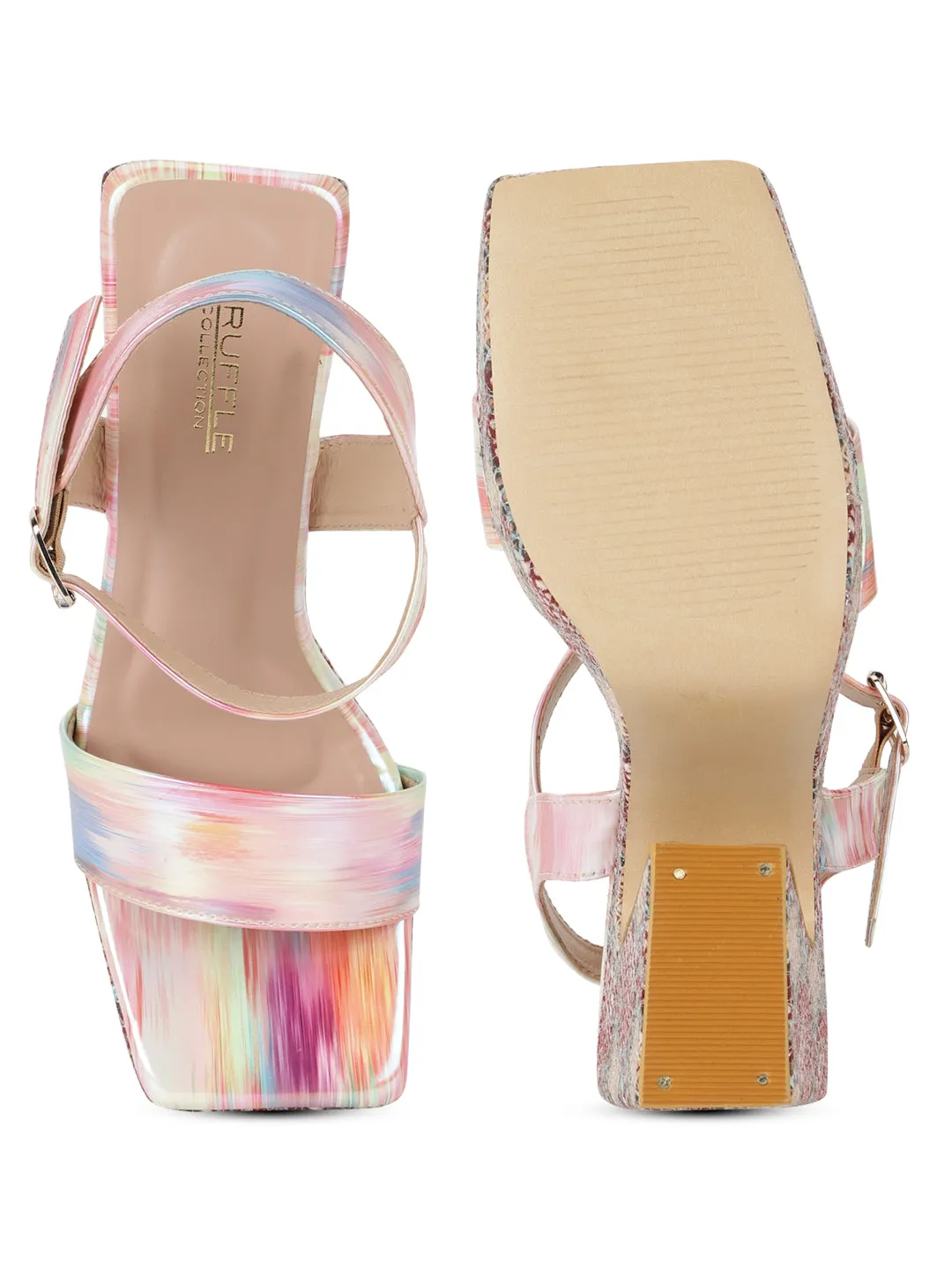 Pink Holographic Wide Strap Platform Sandals (TC-MSI-V-116-PNK)