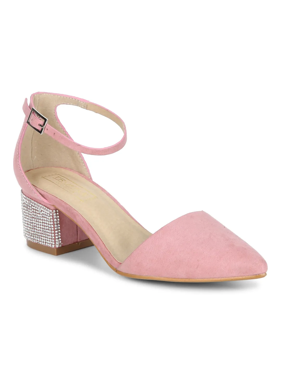 Pink Micro Ankle Strap Low Heel Sandals