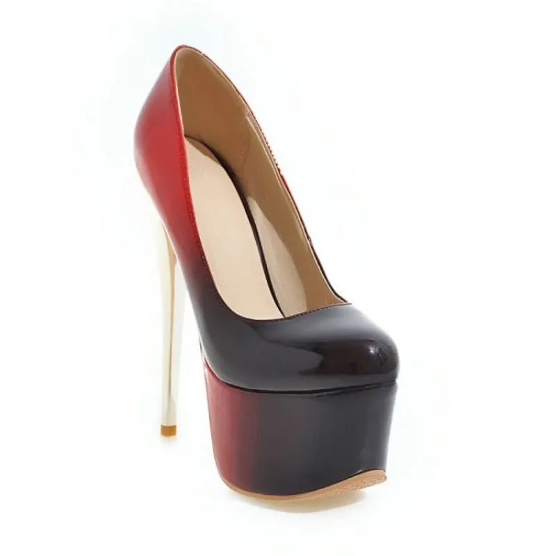 Red and Black Gradient Nightclub Stiletto Platform Shoes in Plus Sizes