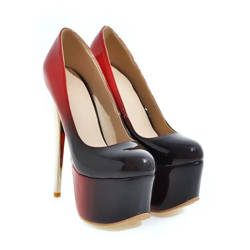 Red and Black Gradient Nightclub Stiletto Platform Shoes in Plus Sizes