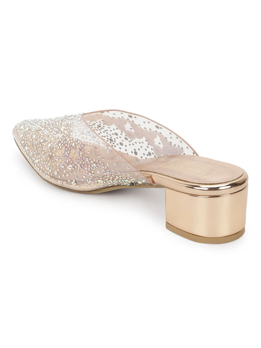 Rose Gold PU Diamante Block Mules (TC-SLC-BL107-RGLD)