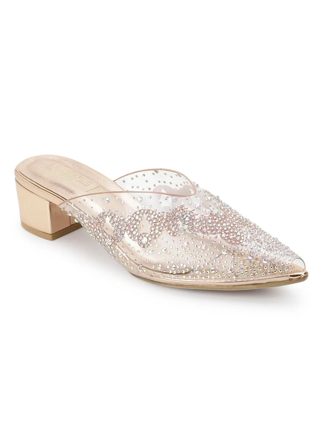 Rose Gold PU Diamante Block Mules (TC-SLC-BL107-RGLD)