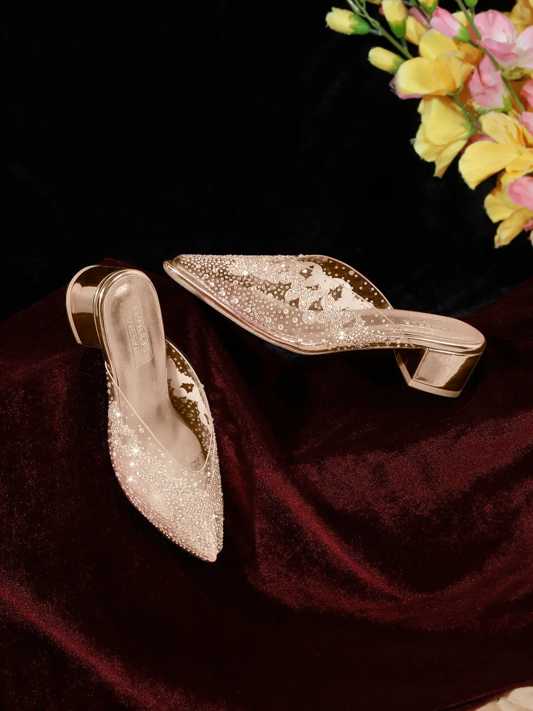 Rose Gold PU Diamante Block Mules (TC-SLC-BL107-RGLD)