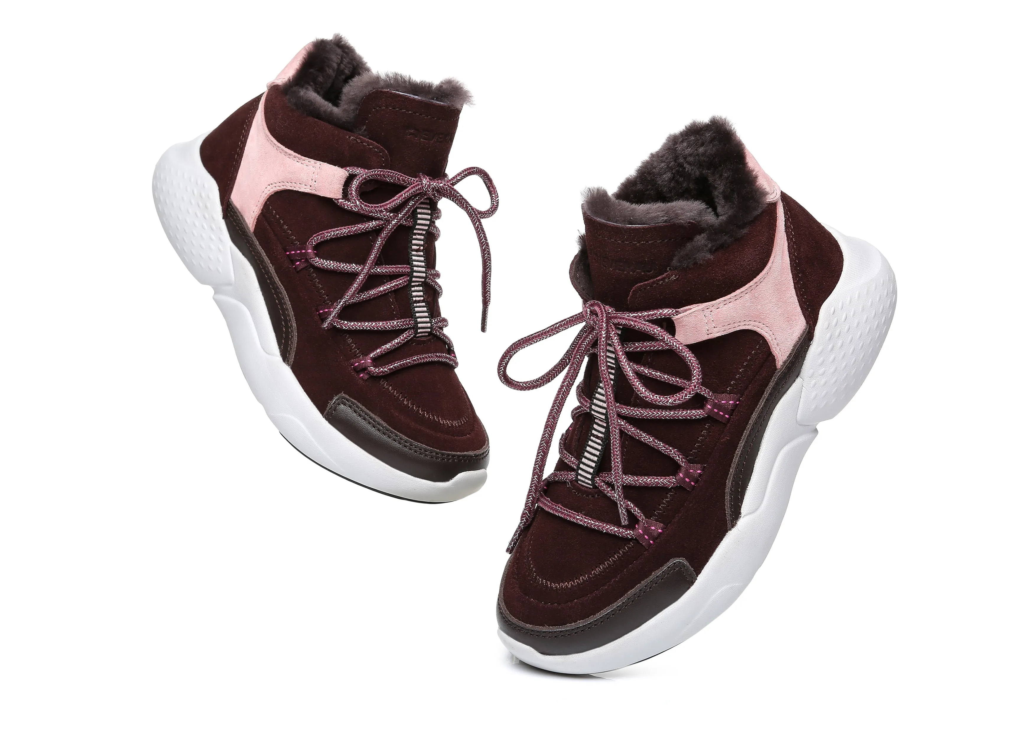 Sheepskin Lace-Up Sneakers Women Pink Jelly