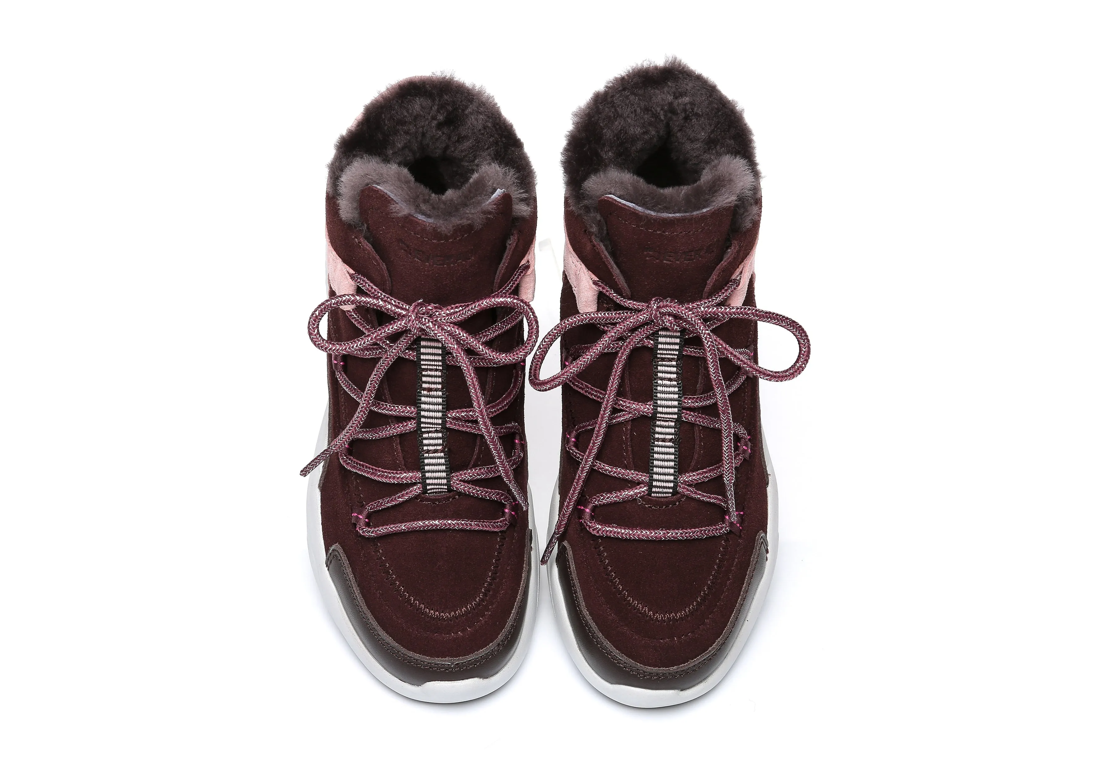 Sheepskin Lace-Up Sneakers Women Pink Jelly