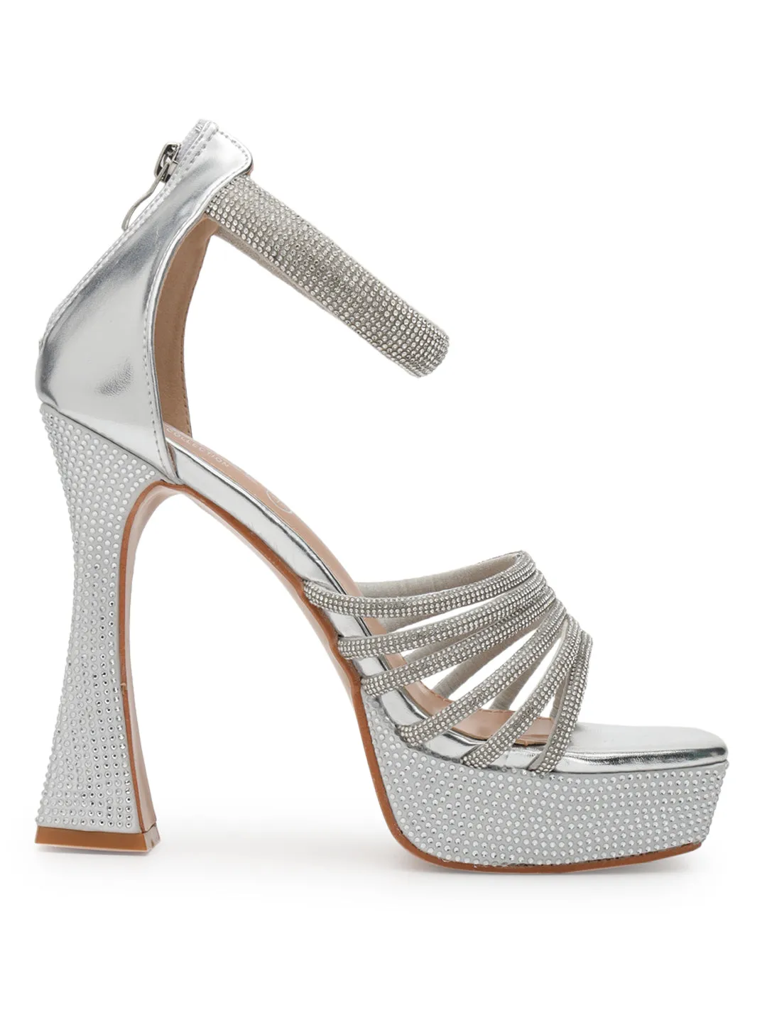 Silver Embellished Block High Heel Platform Sandals (TC-RS3602-SIL)