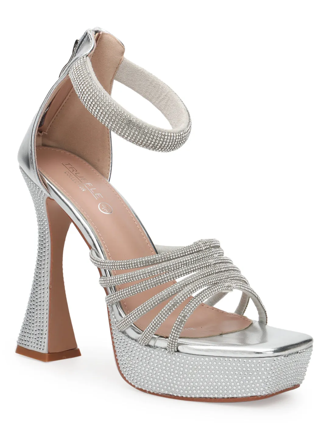 Silver Embellished Block High Heel Platform Sandals (TC-RS3602-SIL)