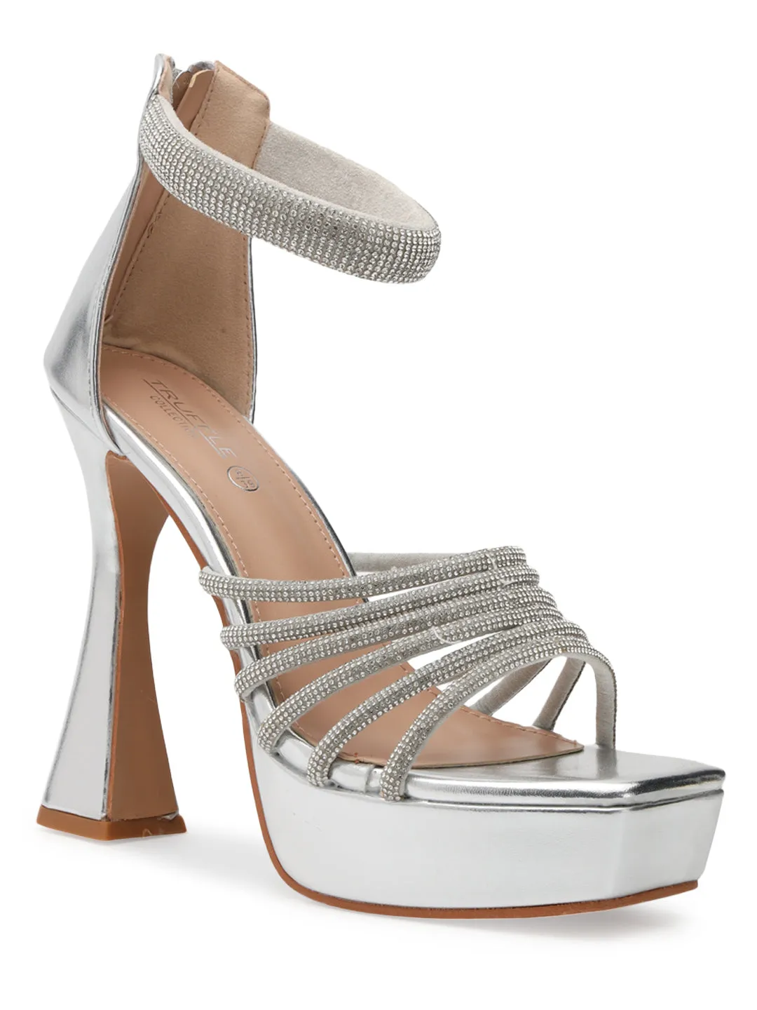 Silver Embellished Block High Heel Platform Sandals (TC-RS3606-SIL)