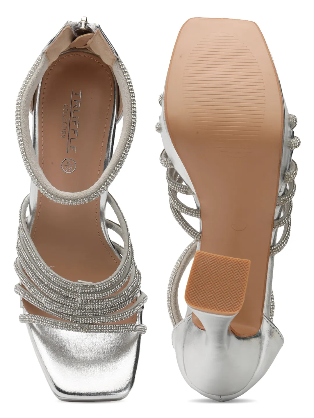 Silver Embellished Block High Heel Platform Sandals (TC-RS3606-SIL)