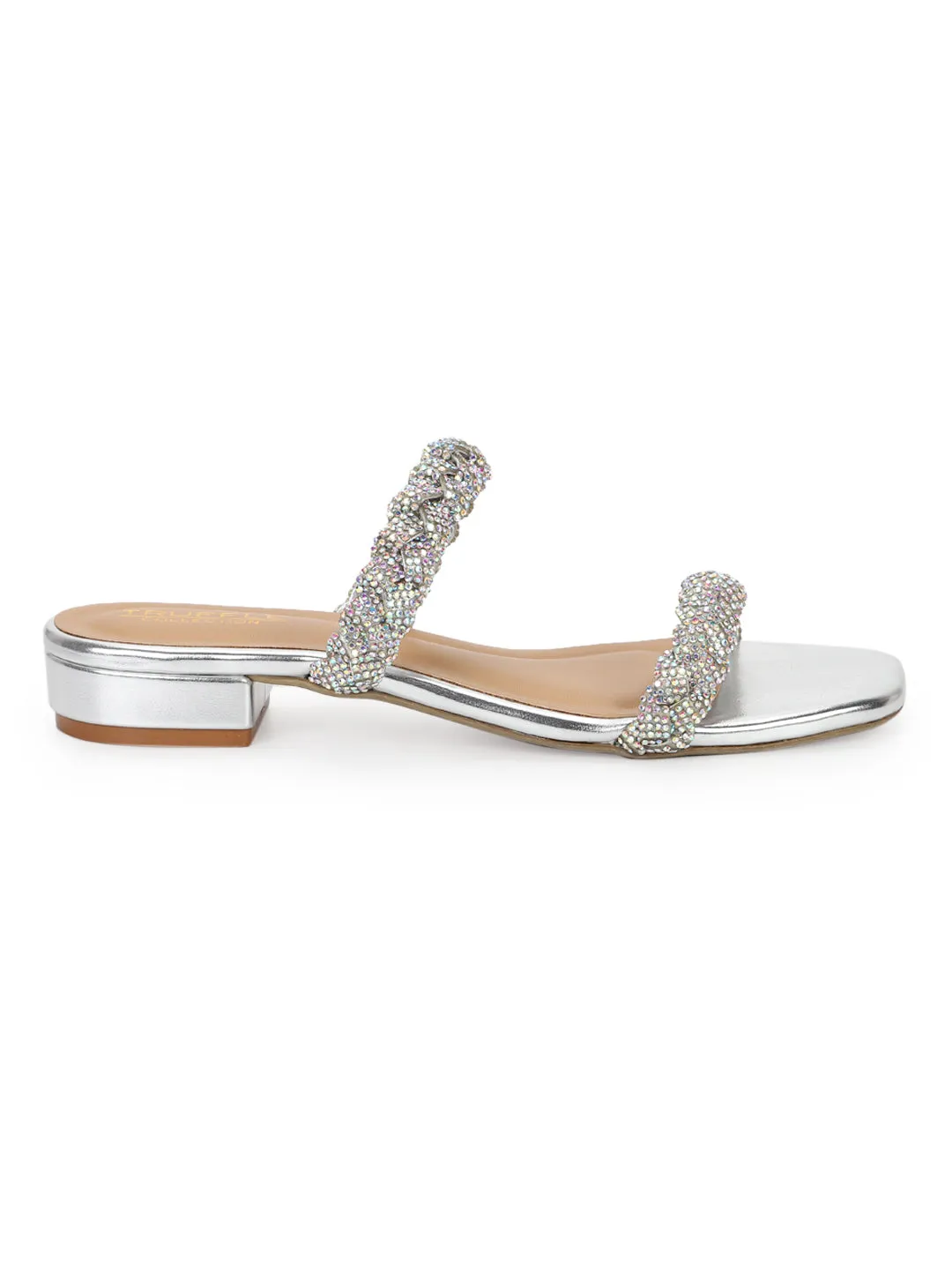 Silver PU Diamante Kitten Heel Mules (TC-ST-1338-SIL)