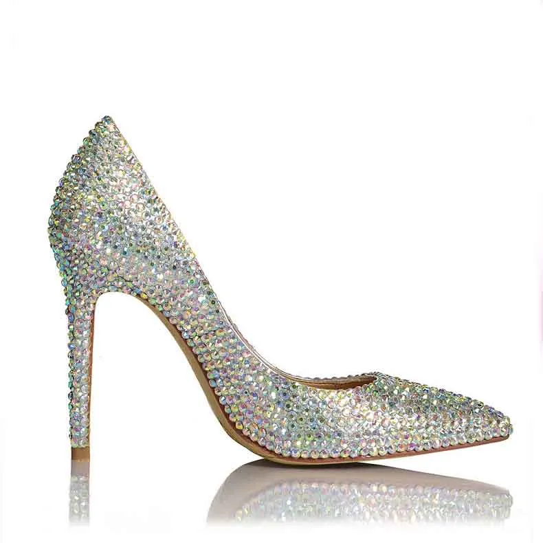 Silver Rhinestone Pointed Toe Stiletto Wedding Heels