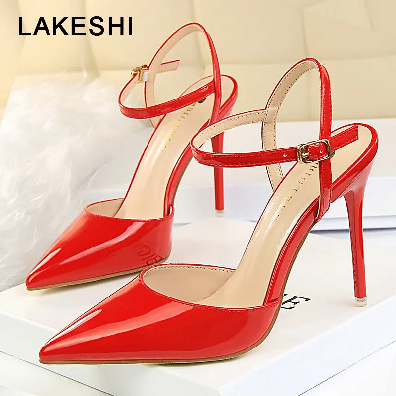 Summer Women Pumps Super High Heels Sandals Pointed Toe Pu Leather Sexy High Heel Shoes Female