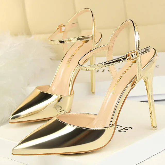 Summer Women Pumps Super High Heels Sandals Pointed Toe Pu Leather Sexy High Heel Shoes Female