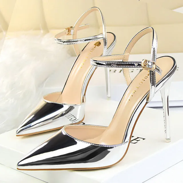 Summer Women Pumps Super High Heels Sandals Pointed Toe Pu Leather Sexy High Heel Shoes Female