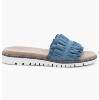 The Ruffle Comfort Slide Sandal in Cool Blue