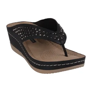 Tiana Black Embellished Comfort Wedge Sandals