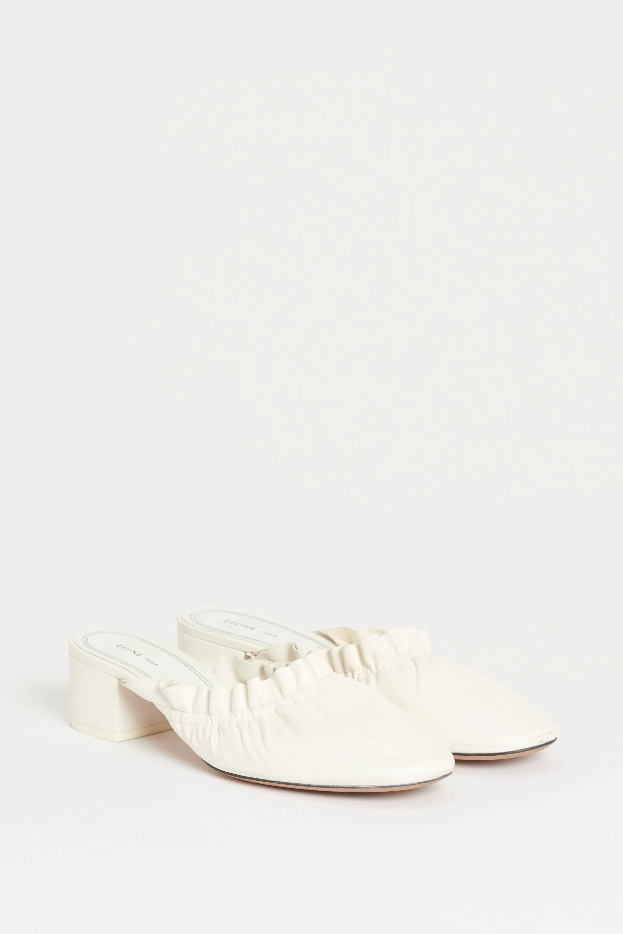 White Leather Slip On Preowned Mules