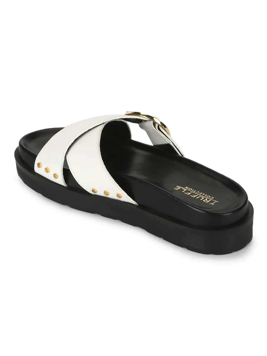 White PU Crisscross Side Buckle Slides