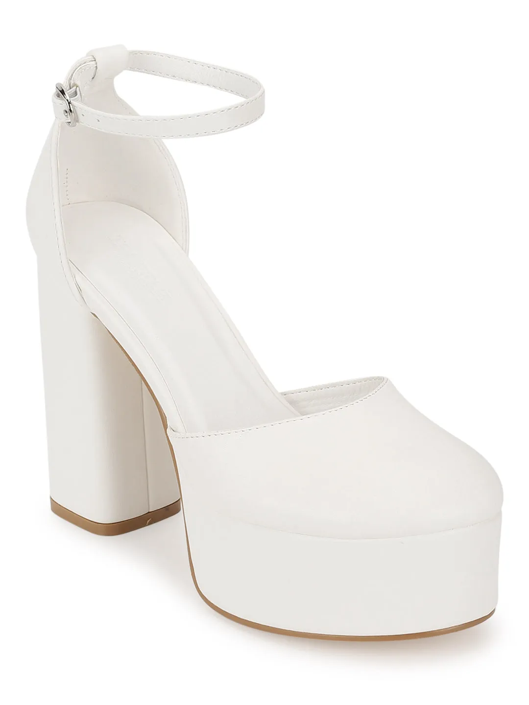 White PU Lace-Up Block Sandals (TC-TB5-WHT)