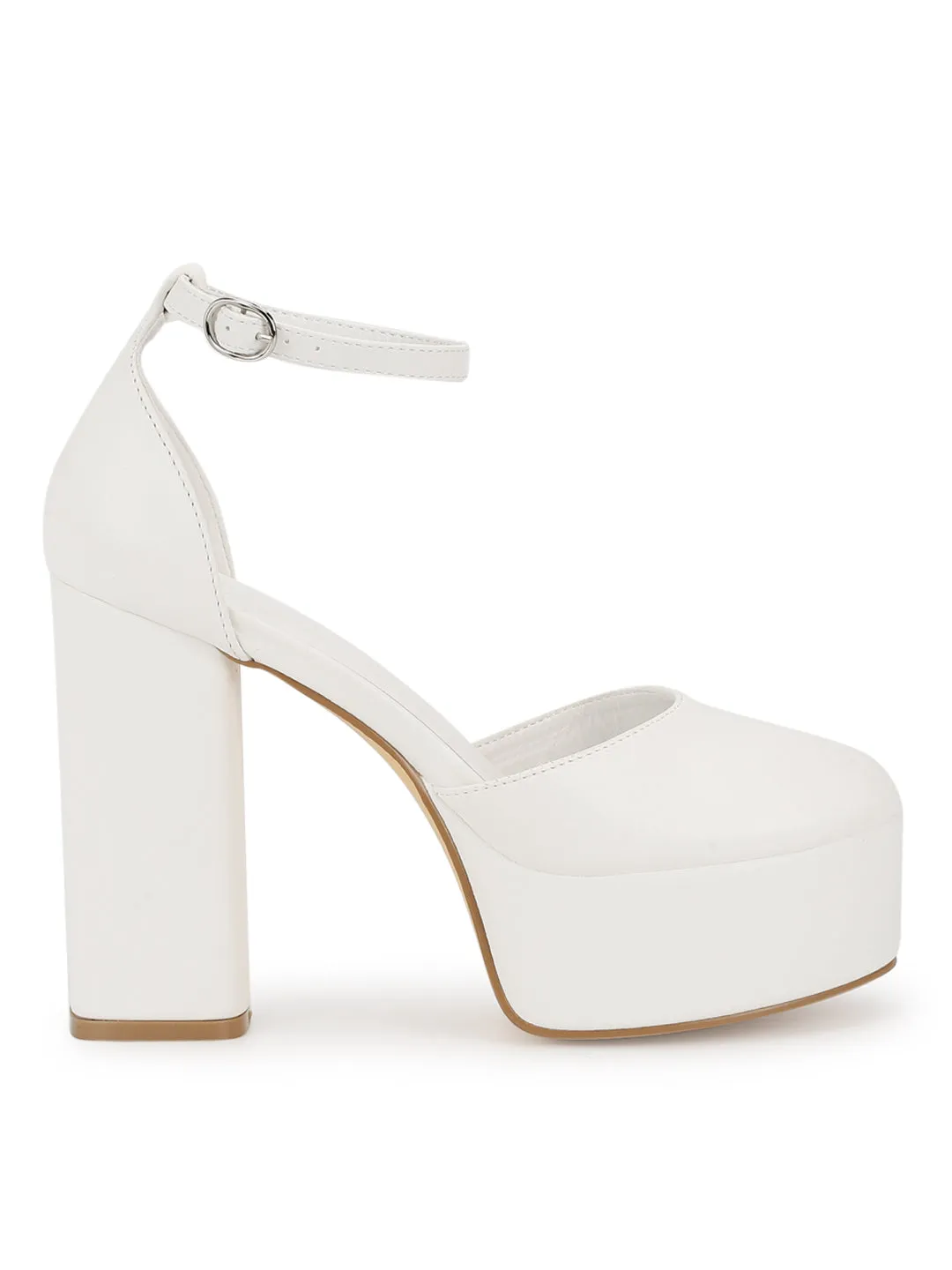 White PU Lace-Up Block Sandals (TC-TB5-WHT)