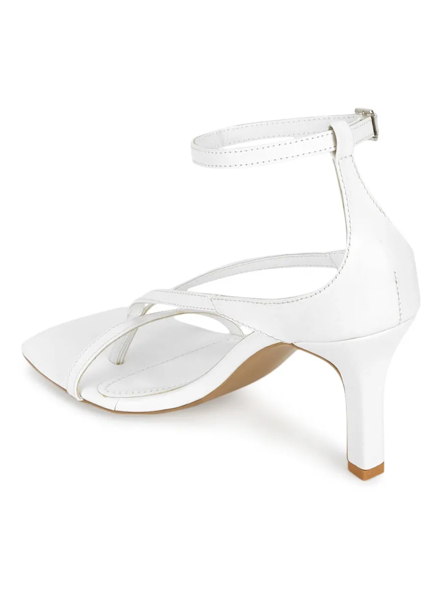 White PU Pointed Heel Strappy Stilettos