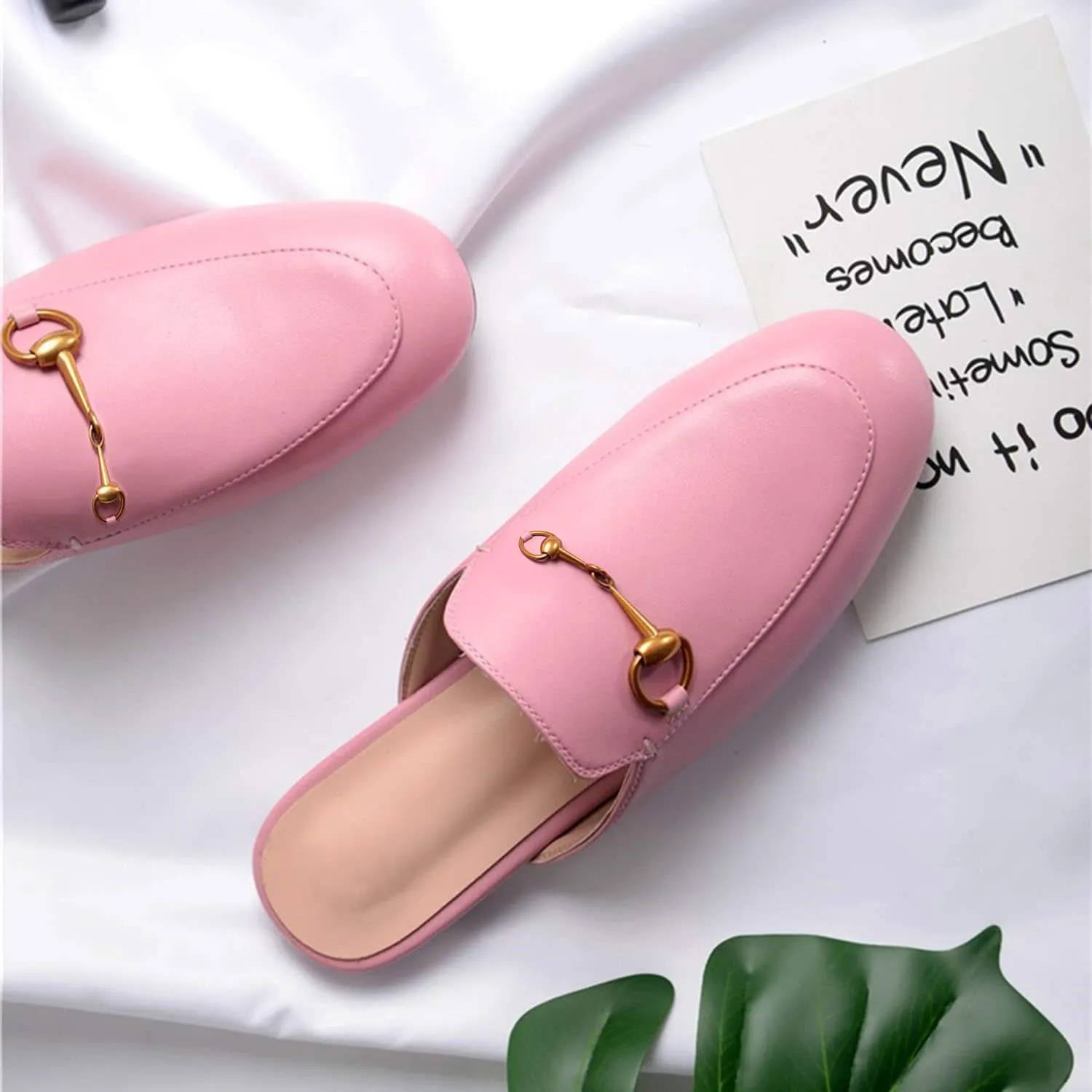 Womens Oxford Slide Slip On Flat Mules Shoes