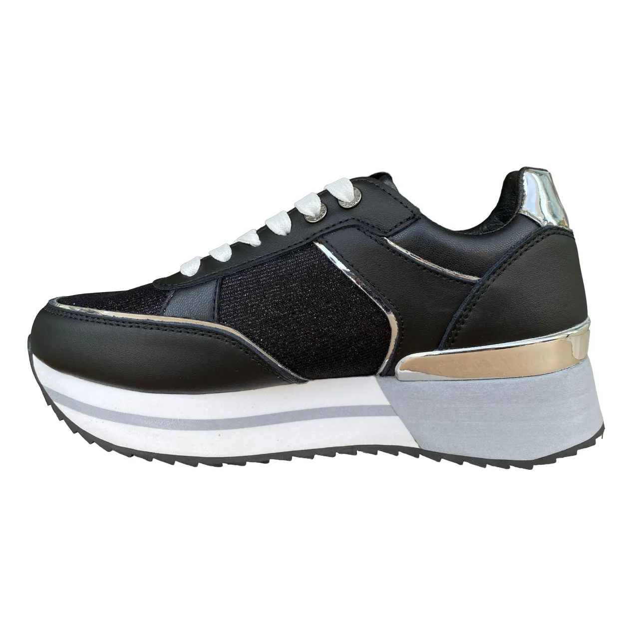 YNot scarpa sneakers da donna con zeppa YNI3510 01 nero-argento