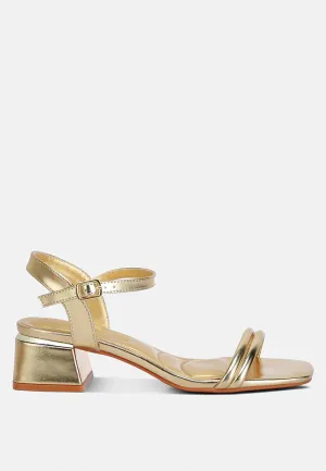 Zabou Metallic Ankle Strap Low Block Heels